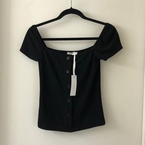 Cap Sleeve Black Ribbed Crop Top - Size S